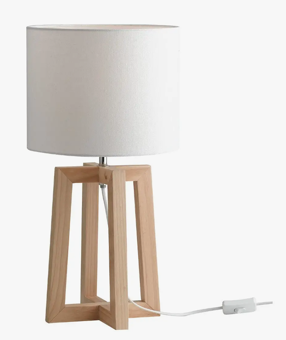 Lampe | Tischlampe Berry - Naturholz / Stoff Lampenschirm