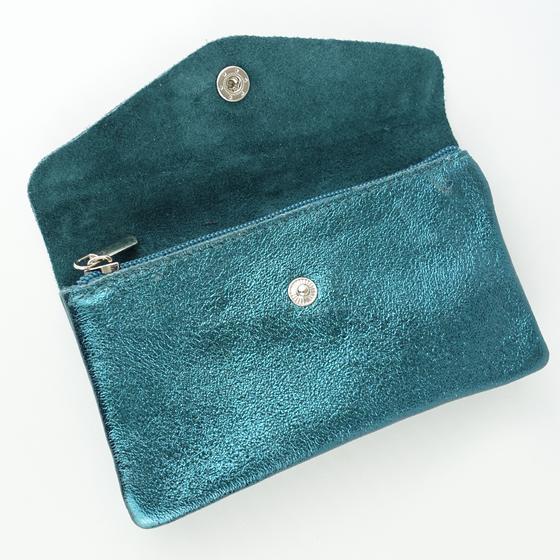 goldmarie Britt-Portemonnaie MOINGIORNO Leo Label - Leder petrol metallic - 15x9cm