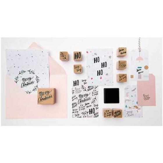 RICO DESIGN Stempelset MERRY CHRISTMAS - 10-teilig - inklusive Stempelkissen 