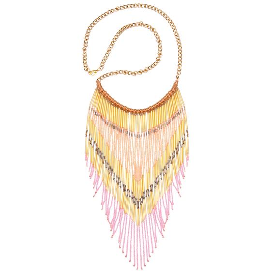 goldmarie Halskette "Statement Babe" Perlen Fransen pink-rose-gold-braun