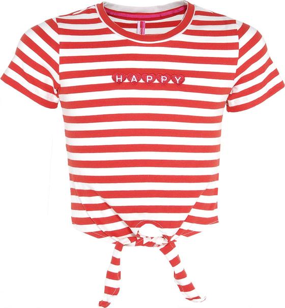 T-Shirt "Happy" mit Knoten, Ringelshirt, Baumwolle, fuchsia