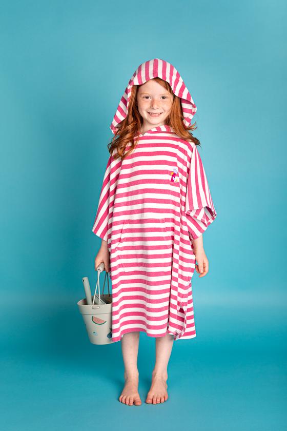 Badeponcho "Alvi", Biobaumwolle, GOTS-zertifiziert, pink-stripes