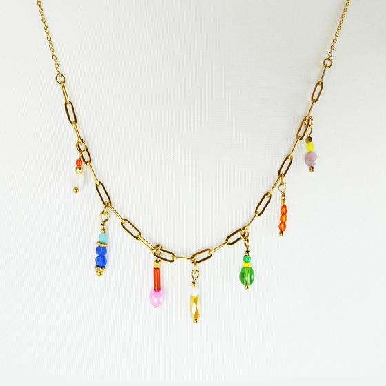 goldmarie Kette BUNTE PERLEN - Stahl vergoldet 