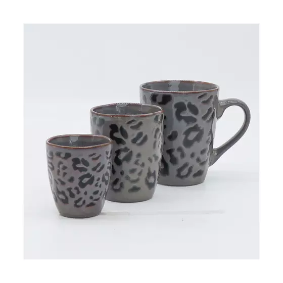 MEA-Living Stoneware Becher aus Keramik  Leo-Muster - dunkelgrau - 280ml - 2er Set