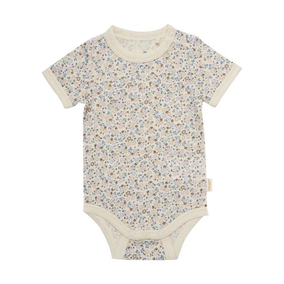 Kurzarm-Body "Blümchen" aus Bambus-Viskose und Merinowolle