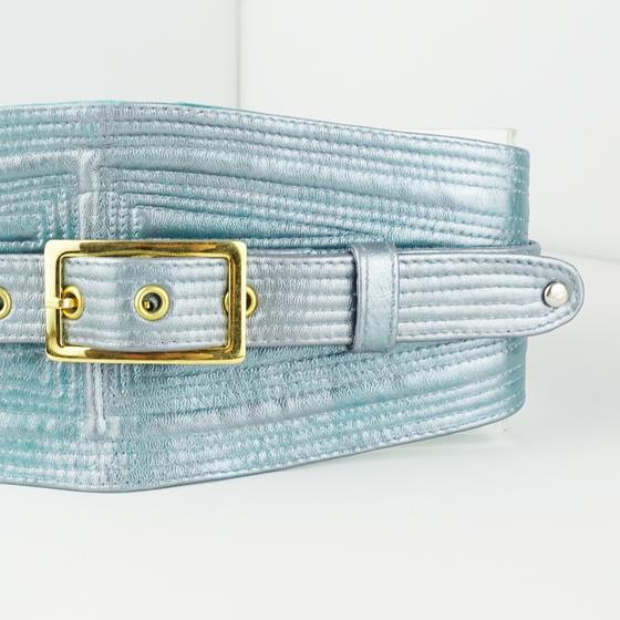 goldmarie Taillengürtel PURE GRAFIK mit Schnalle - Painted Edition - Gummizug-Element - eisblau metallic 