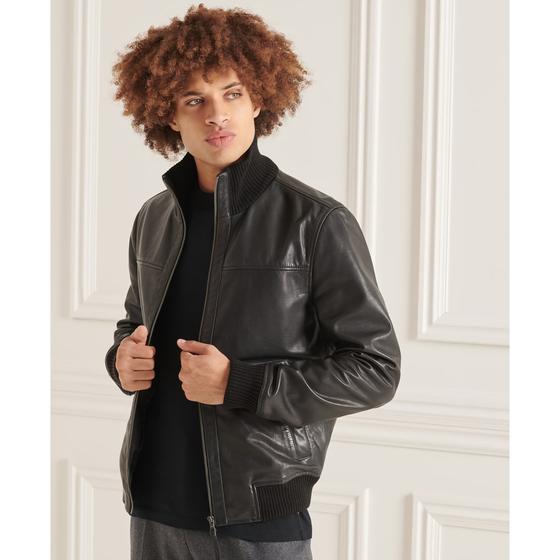 SUPERDRY Lederjacke Studio Knit Collar LTHR BMBR