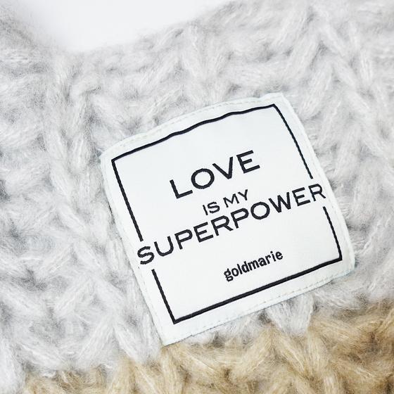 goldmarie Strickjacke LOVE IS MY SUPERPOWER - Grobstrick Streifen -  hellgrau-camel