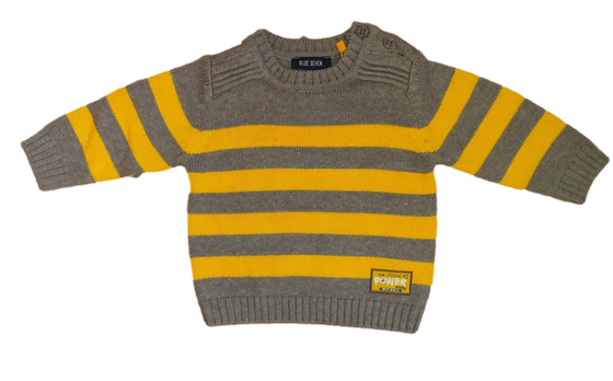 Strickpullover, grau-gelb-gestreift