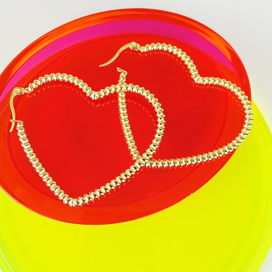 goldmarie Ohrringe Creolen HERZ gedreht - Stahl vergoldet - 5cm