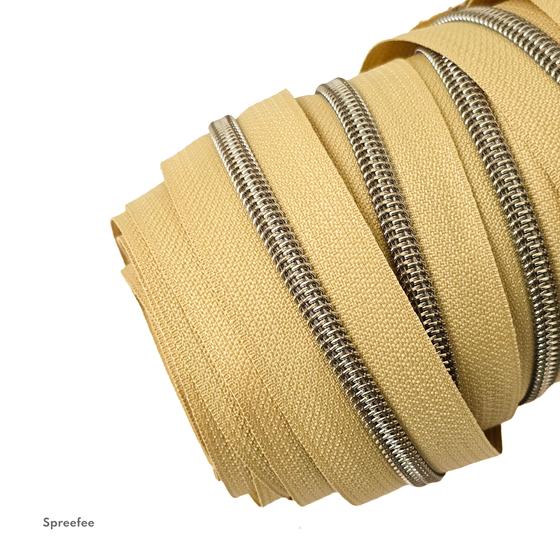 Endlos Reißverschluss ockergelb altmessing metallisiert für Taschen nähen Made in Germany