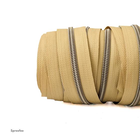 Endlos Reißverschluss ockergelb altmessing metallisiert für Taschen nähen Made in Germany