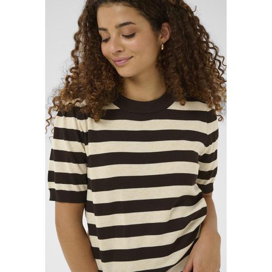 SAINT TROPEZ MilaSZ SS Striped Pullover 30513931 - beige-dark-coffee