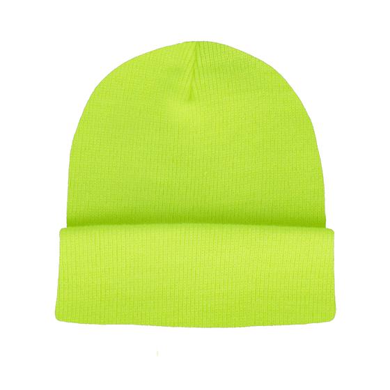 goldmarie Beanie Mütze LOVE PEACE MOIN - neon gelb