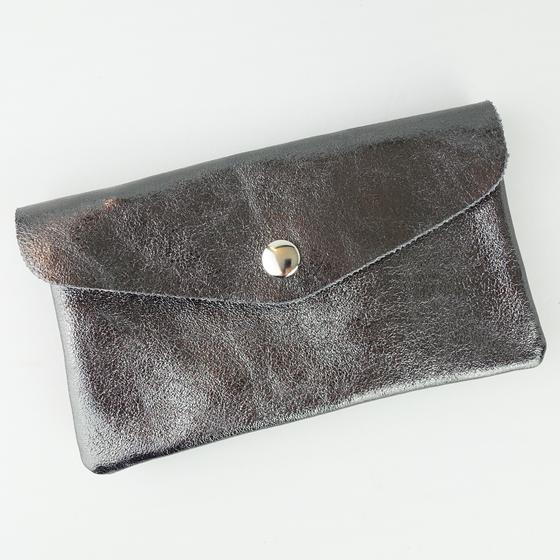 goldmarie Britt-Portemonnaie LOVE PEACE MOIN lilac Leo Label - Leder anthrazit metallic - 15x9cm