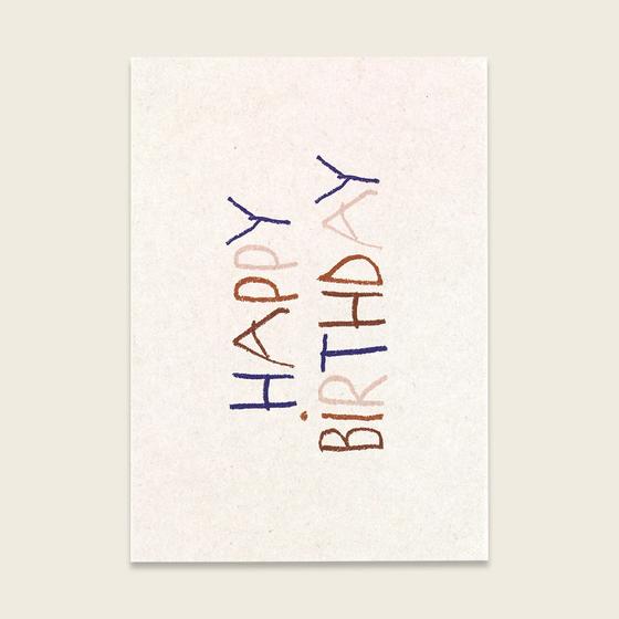 ava&yves Postkarte - Kinderschrift Happy Birthday