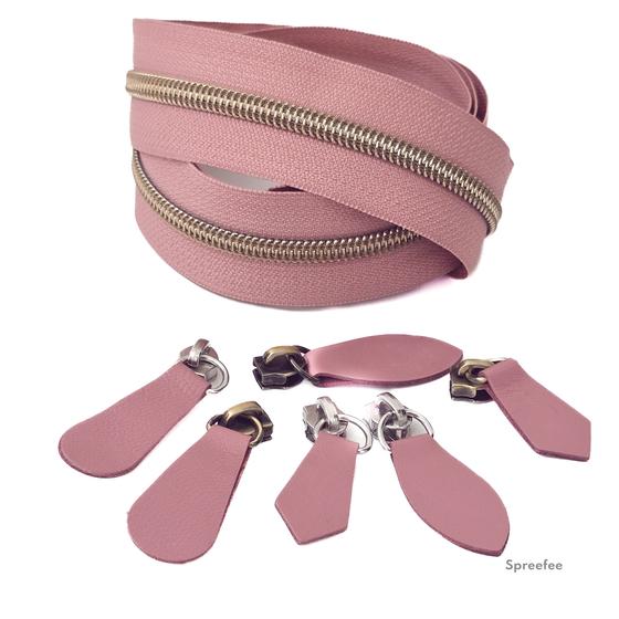 Design Leder-Zipper verschiedene Formen  - altrosa