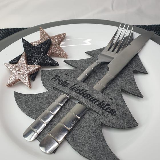 Besteckhalter Tannenbaum - Frohe Weihnachten: 8er Set