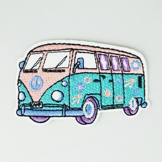 goldmarie Patches Aufnäher HIPPY BUS - türkis-rosa-lila 