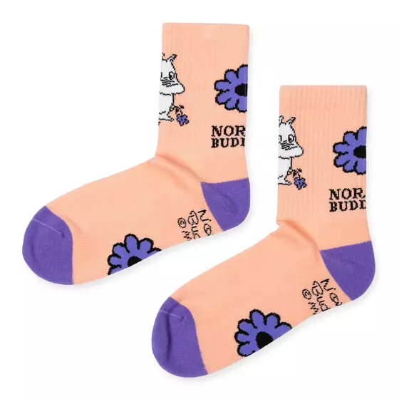 Nordic Buddies Socken MOOMIN Retro Mumin mit Blume Moomin36N - koralle-ila