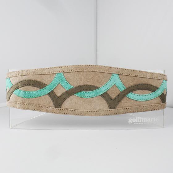 goldmarie Wickelgürtel WELLENMUSTER Wildleder beige-grün-mint