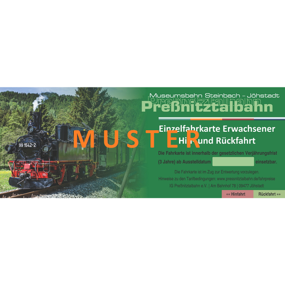 Einzelfahrkarte Erwachsener, Hin- und Zurück (Muster, Edition 1)