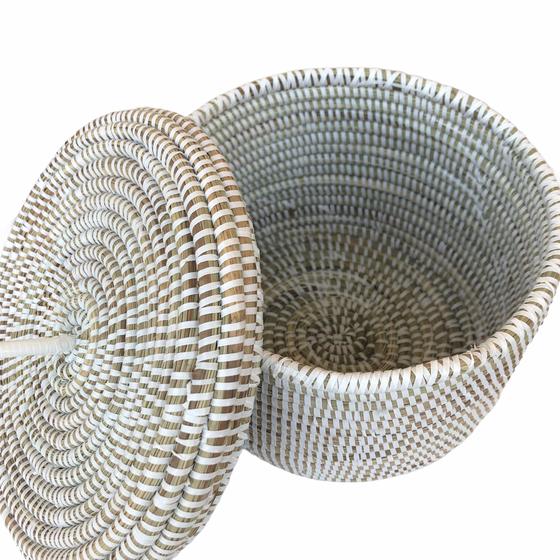 EA-Deco Korb mit Deckel Mittel natur/weiß