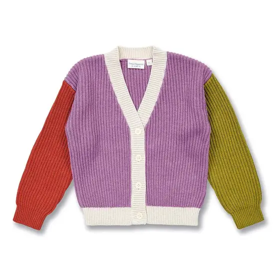 Sense Organics Strickjacke Nuakoo  Flieder Terrakotta Grünteegrün Melange