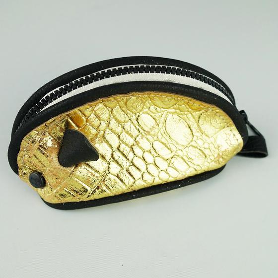 goldmarie Mini Bag MAUS Lederreste recycelt - gold animal Prägung 