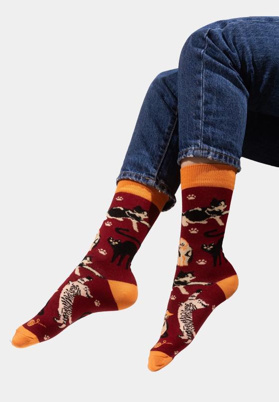 Organic Socken Cats Burgundy