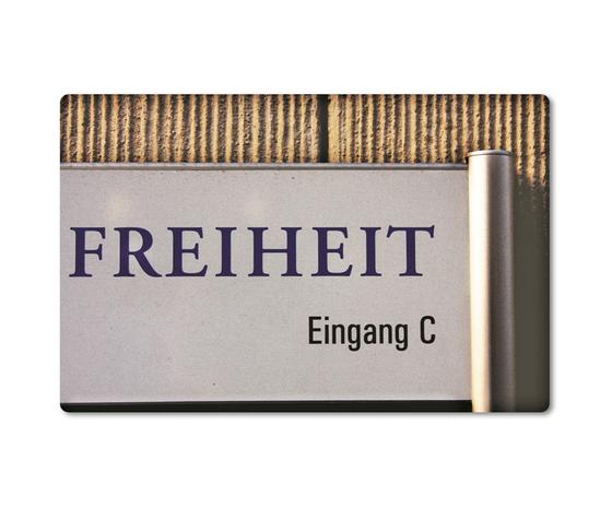 Magnet, Die schöne Sprache, tom bäcker, a-point-of-view, Postkarten, Freiheit Eingang C, Menschenrechte, Grundgesetz, Aufklärung, Philosophie, Freiheitsbegriff, natürliche Freyheit, Berlin Karten, Streetart, Magnete kaufen, Magnetismus