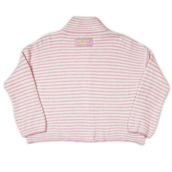 goldmarie Zip Strickjacke LOVE PEACE MOIN - gestreift - rosa-weiß 