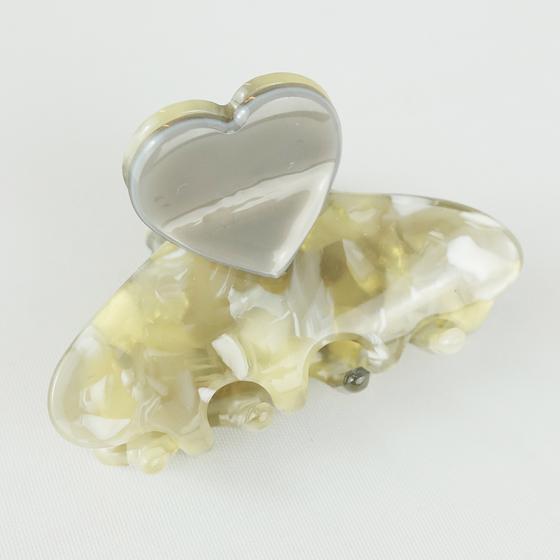 goldmarie Haarklammer MIT HERZ - grau-creme-perlmutt - 6cm