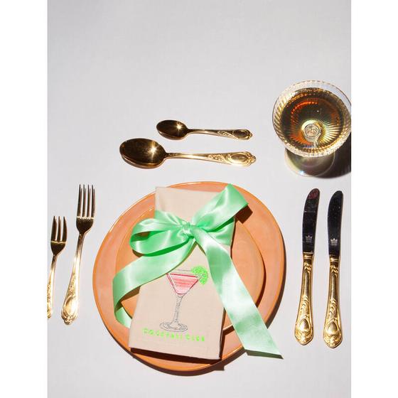 VONDELS bestickte Stoff-Servietten COCKTAIL CLUB - beige-neongelb-silber - 2er Set