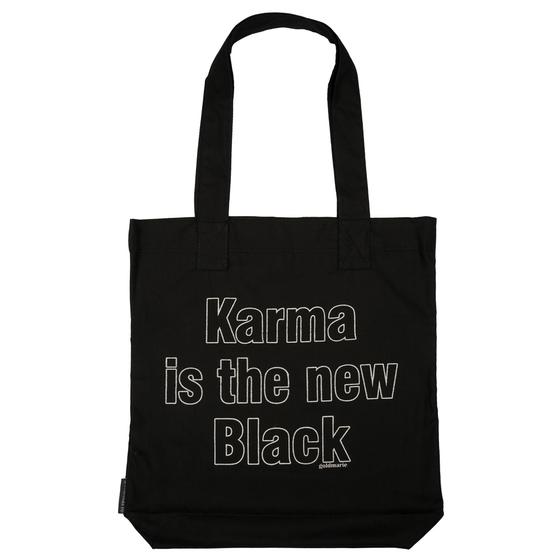 goldmarie Stoffbeutel KARMA IS THE NEW BLACK schwarz-silber - 37x14cm