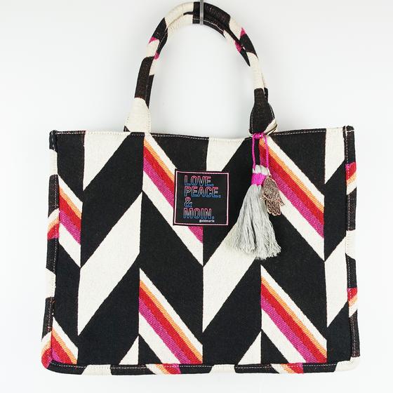 goldmarie Tasche LOVE PEACE MOIN - gemustert - schwarz-creme-rot