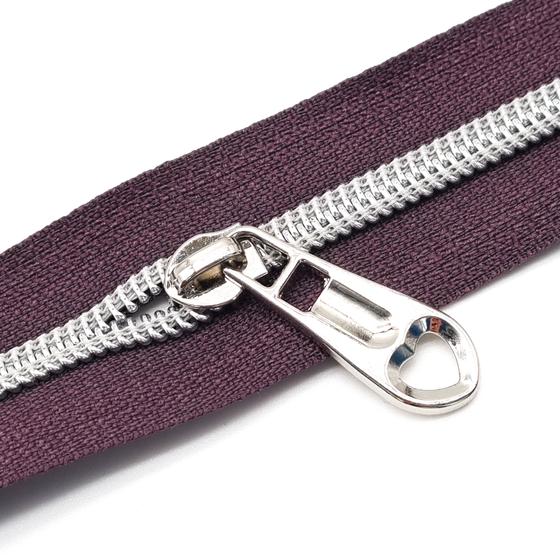 Bügelschieber / Zipper "Herz" für endlos Reißverschluss breit - altmessing