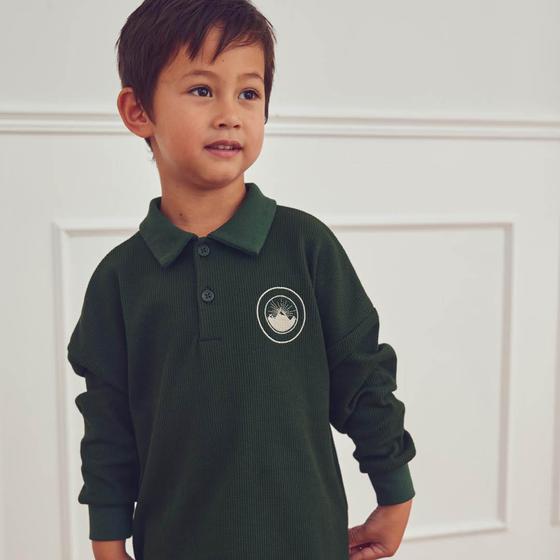Müsli By Green Coton Waffle Polo Langarm Shirt Forest Green