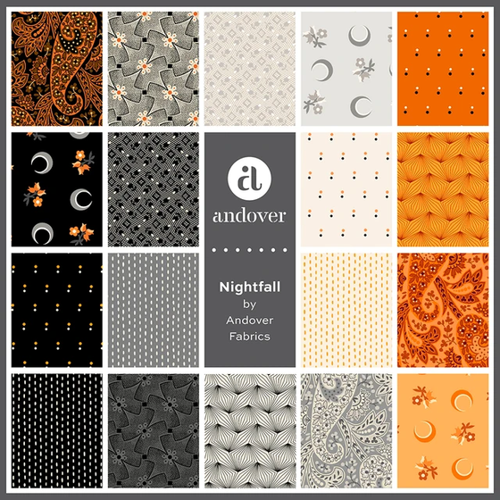 Nightfall by Andover Fabrics Taschenstoff mit modernem Muster in Schwarz, Grau, Creme und Orange