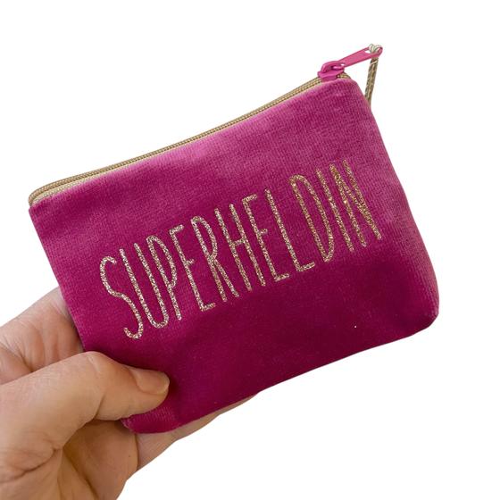 Frau Heidelberg Kosmetiktasche S pink, Glitzer Gold SUPERHELDIN