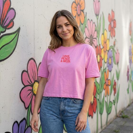 goldmarie LOVE PEACE MOIN T-Shirt Rosi - bubblegum neon rot