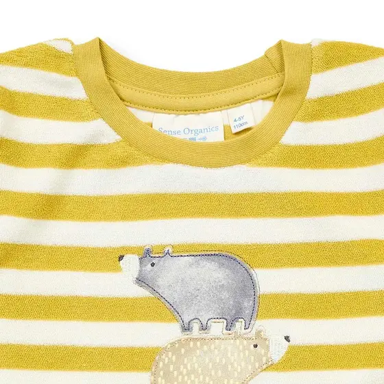 Sense Organics Pyjama Frottee Long John Senfgrau Weiß Geringelt