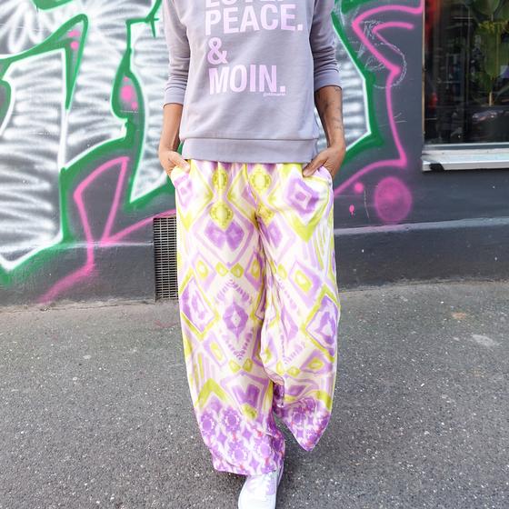 goldmarie Hose LOVE PEACE MOIN lilac Neon Label - gemustert - lila-lime