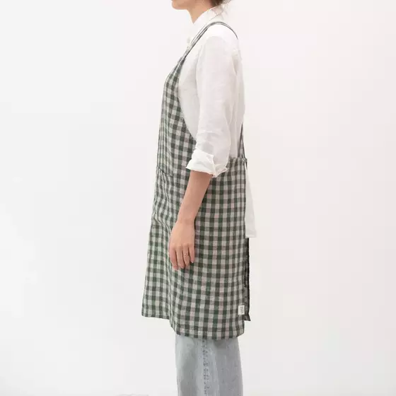 Leinen Schürze Green Gingham