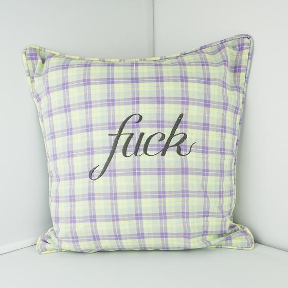 goldmarie Kissenhülle SLEEP & FUCK - kariert - gelb-flieder - 40x40cm