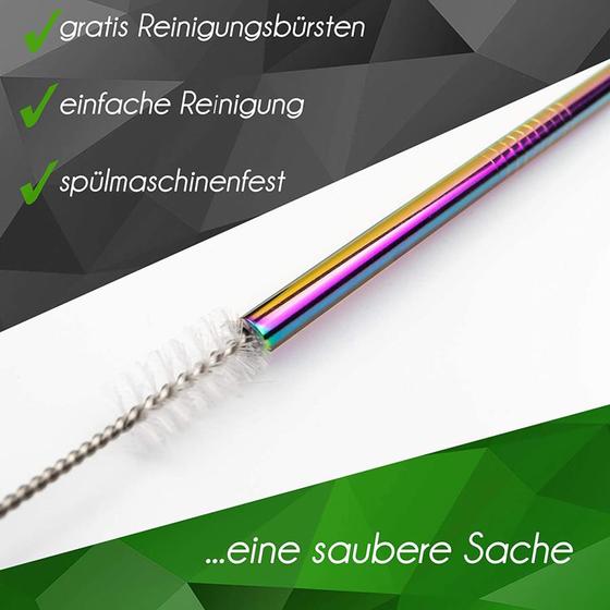 Purity Edelstahl Trinkhalme 8Stk. Rainbow