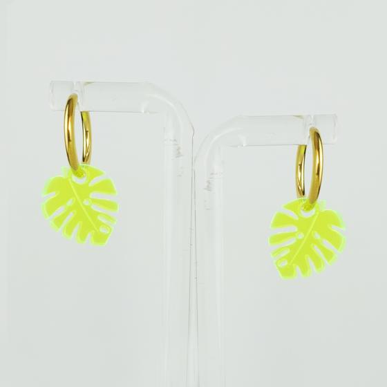 goldmarie Plexi Ohrringe Mini MONSTERA BLATT monstera - neon gelb - 2cm