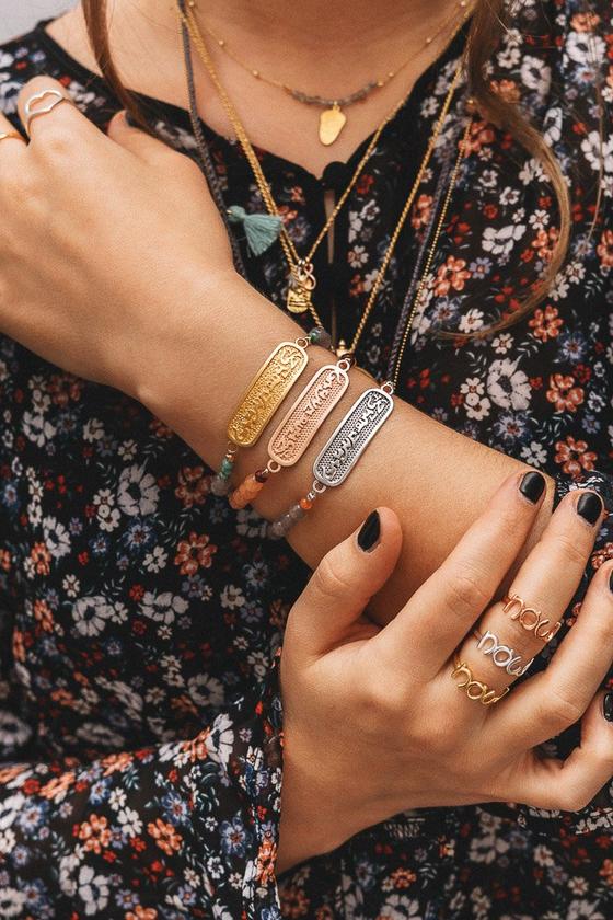 Om Mani Padme Hum Stretch-Bracelet, Silber