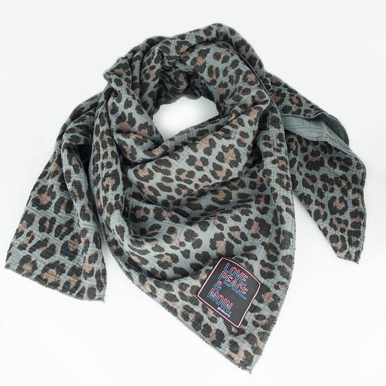 goldmarie Tuch LOVE PEACE MOIN Neonschrift Label - Baumwolle gemustert - grau-dunkelgrau