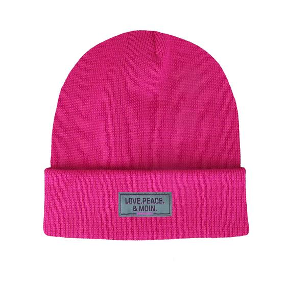 goldmarie Beanie Mütze LOVE PEACE MOIN grey Label - pink